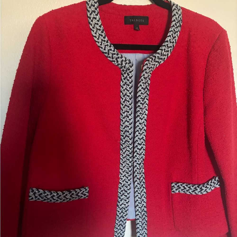 Talbots Red Blazer with Black and White Trim